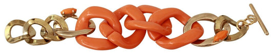 Ermanno Scervino Gold Orange Chain Wide Brass Plastic Bracelet - ClickThatClicks 