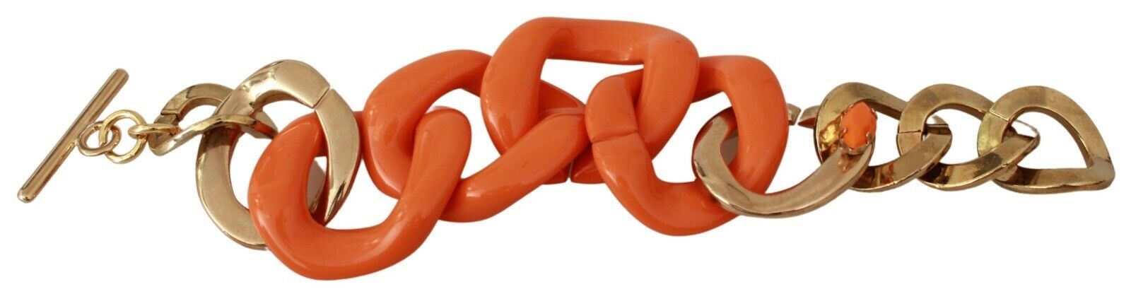 Ermanno Scervino Gold Orange Chain Wide Brass Plastic Bracelet - ClickThatClicks 