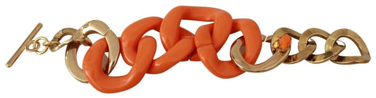 Ermanno Scervino Gold Orange Chain Wide Brass Plastic Bracelet - ClickThatClicks 