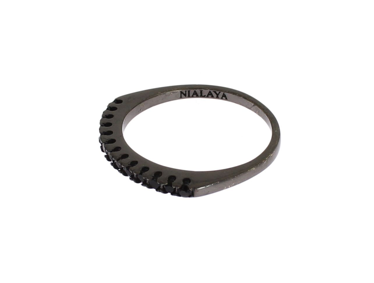 Nialaya Black CZ Rhodium 925 Silver Womens Ring - ClickThatClicks 