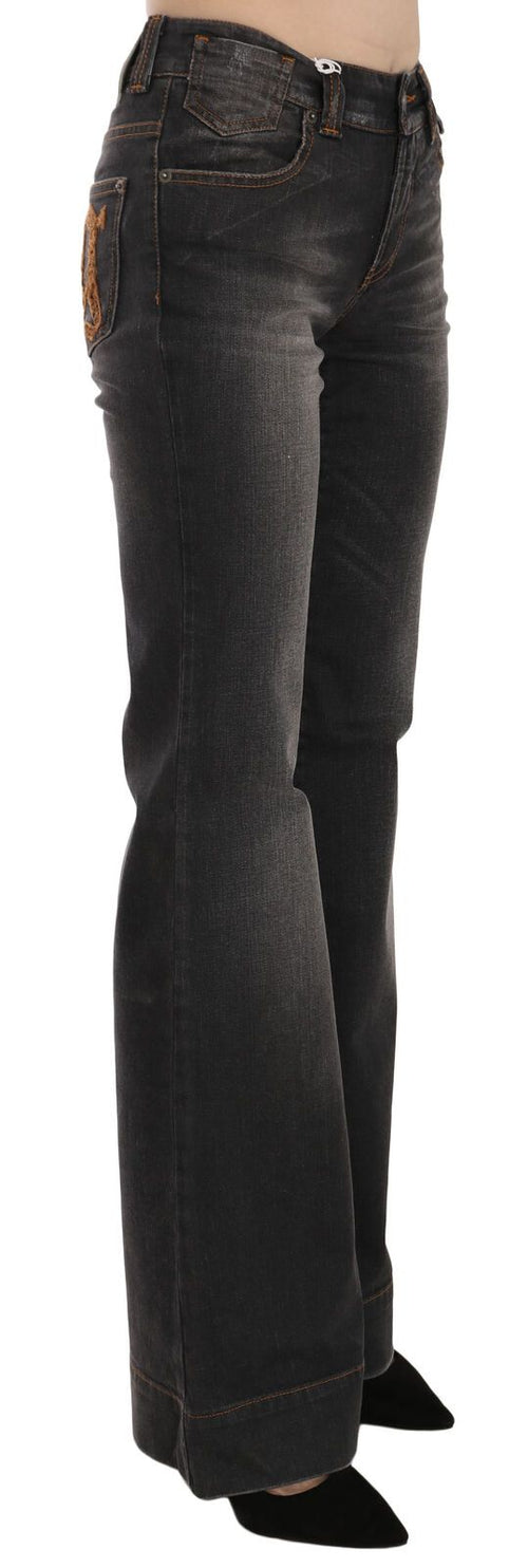 John Galliano Black Washed Mid Waist Flared Denim Casual Jeans - ClickThatClicks 