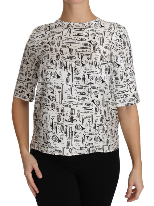 Dolce & Gabbana White Musical Instruments Print Blouse - ClickThatClicks 