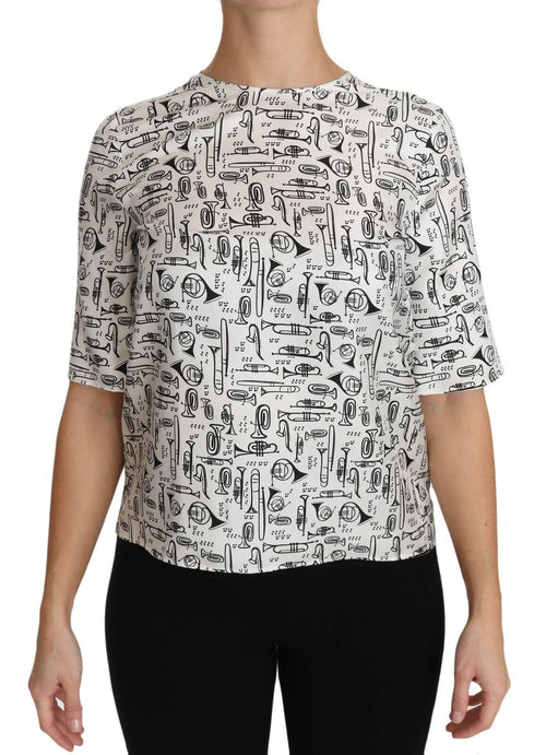 Dolce & Gabbana White Musical Instruments Print Blouse - ClickThatClicks 