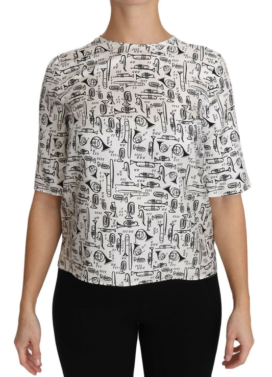 Dolce & Gabbana White Musical Instruments Print Blouse - ClickThatClicks 