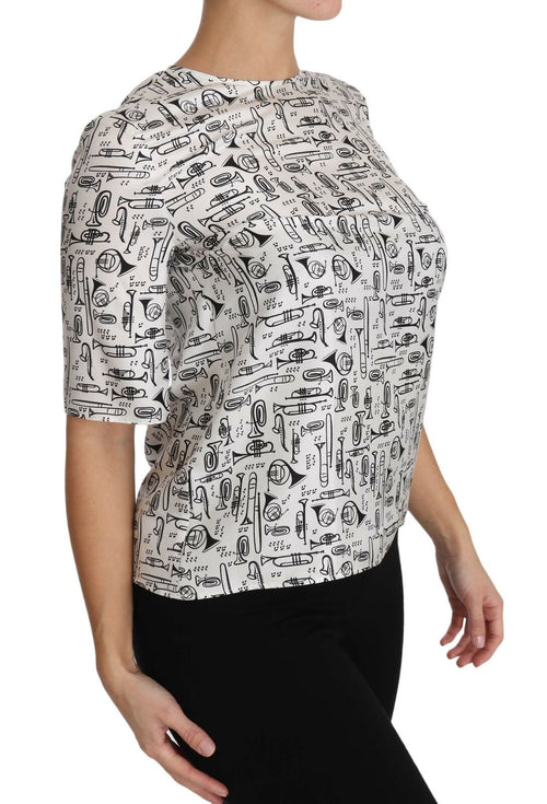 Dolce & Gabbana White Musical Instruments Print Blouse - ClickThatClicks 