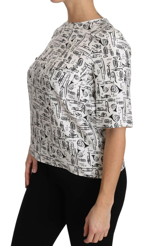 Dolce & Gabbana White Musical Instruments Print Blouse - ClickThatClicks 
