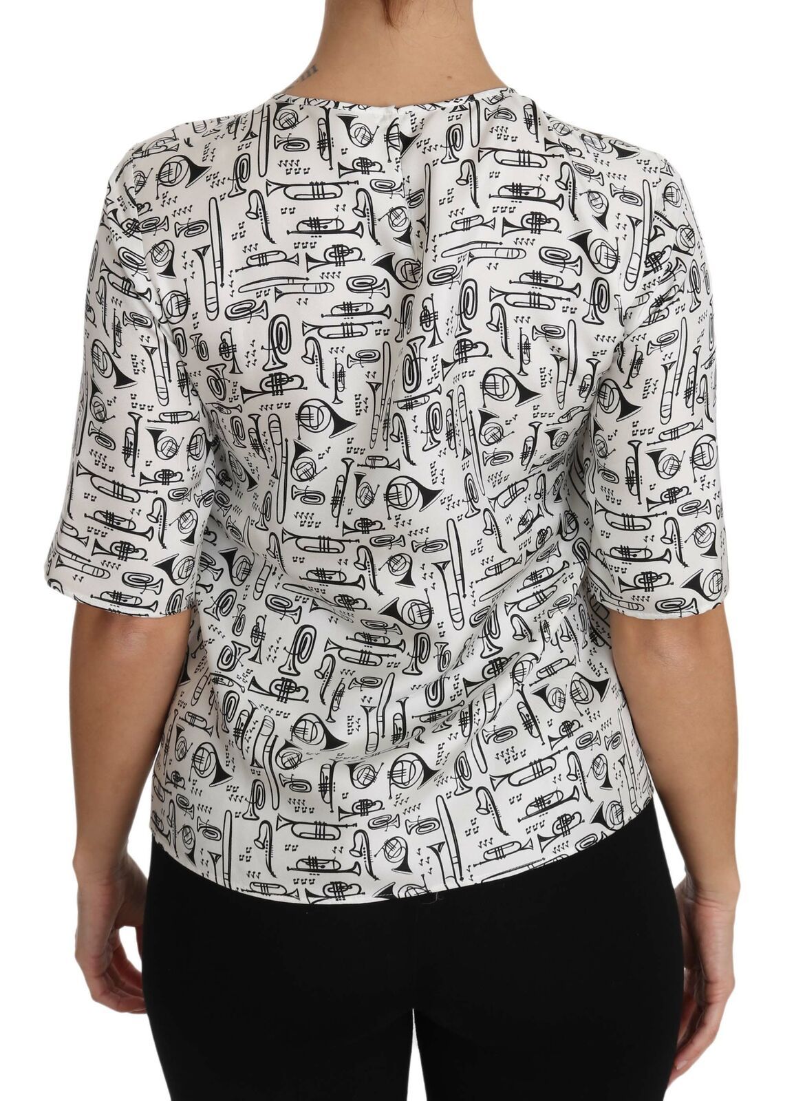 Dolce & Gabbana White Musical Instruments Print Blouse - ClickThatClicks 