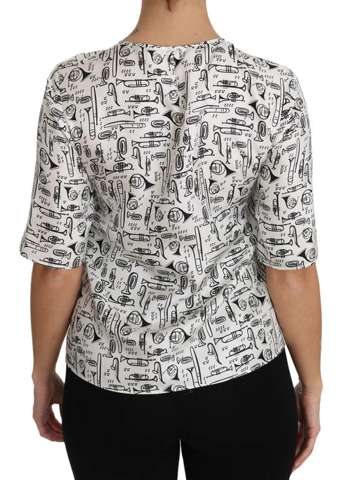 Dolce & Gabbana White Musical Instruments Print Blouse - ClickThatClicks 