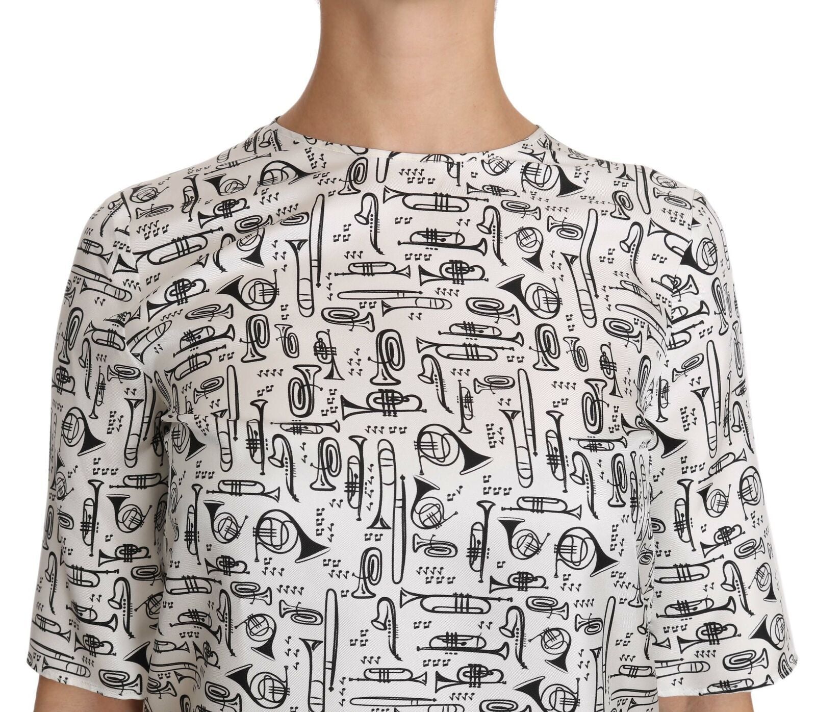 Dolce & Gabbana White Musical Instruments Print Blouse - ClickThatClicks 