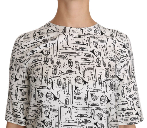 Dolce & Gabbana White Musical Instruments Print Blouse - ClickThatClicks 