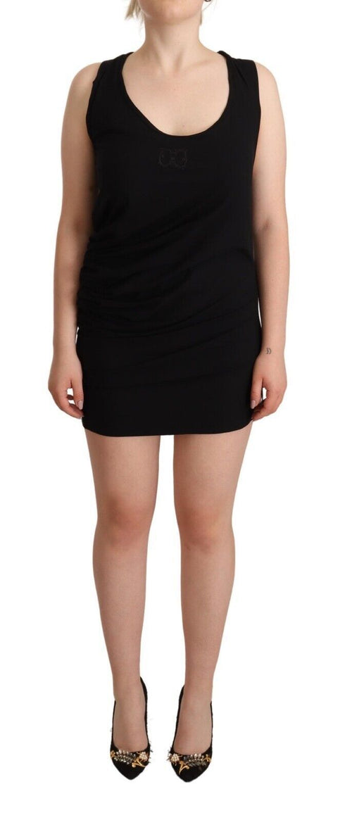 Roberto Cavalli Black Sleeveless Cotton Sheath Mini Dress - ClickThatClicks 