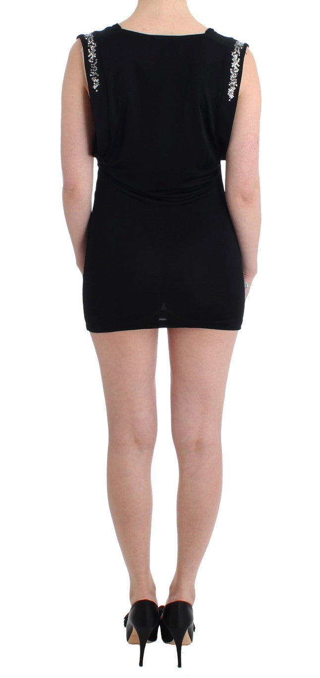 Roccobarocco Black Embellished Jersey Mini Sheath Short Dress - ClickThatClicks 