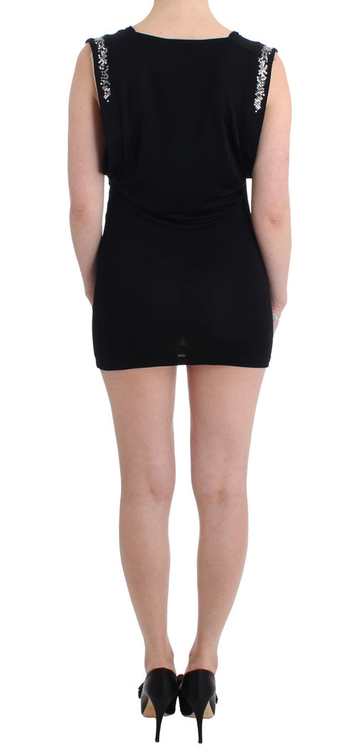 Roccobarocco Black Embellished Jersey Mini Sheath Short Dress - ClickThatClicks 