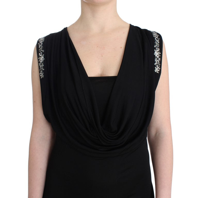 Roccobarocco Black Embellished Jersey Mini Sheath Short Dress - ClickThatClicks 