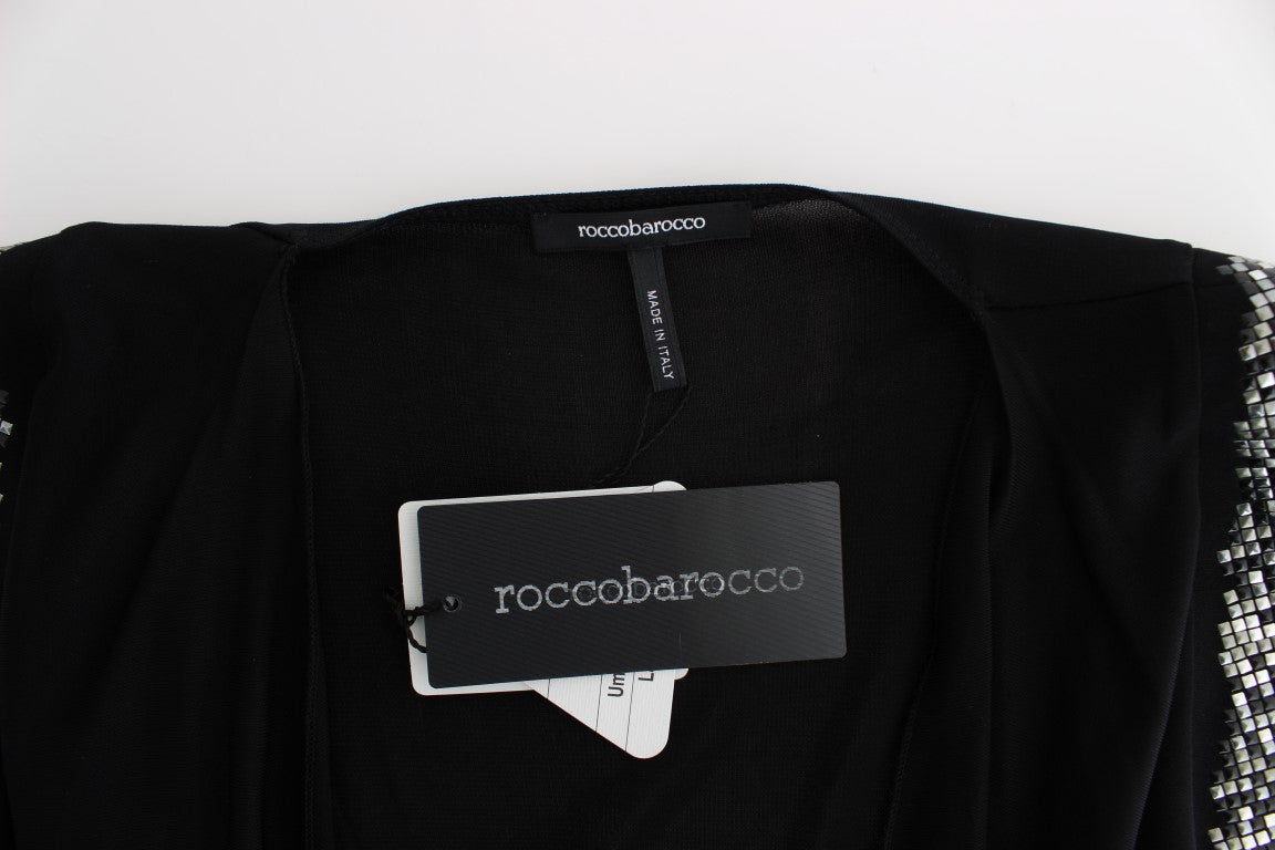 Roccobarocco Black Embellished Jersey Mini Sheath Short Dress - ClickThatClicks 