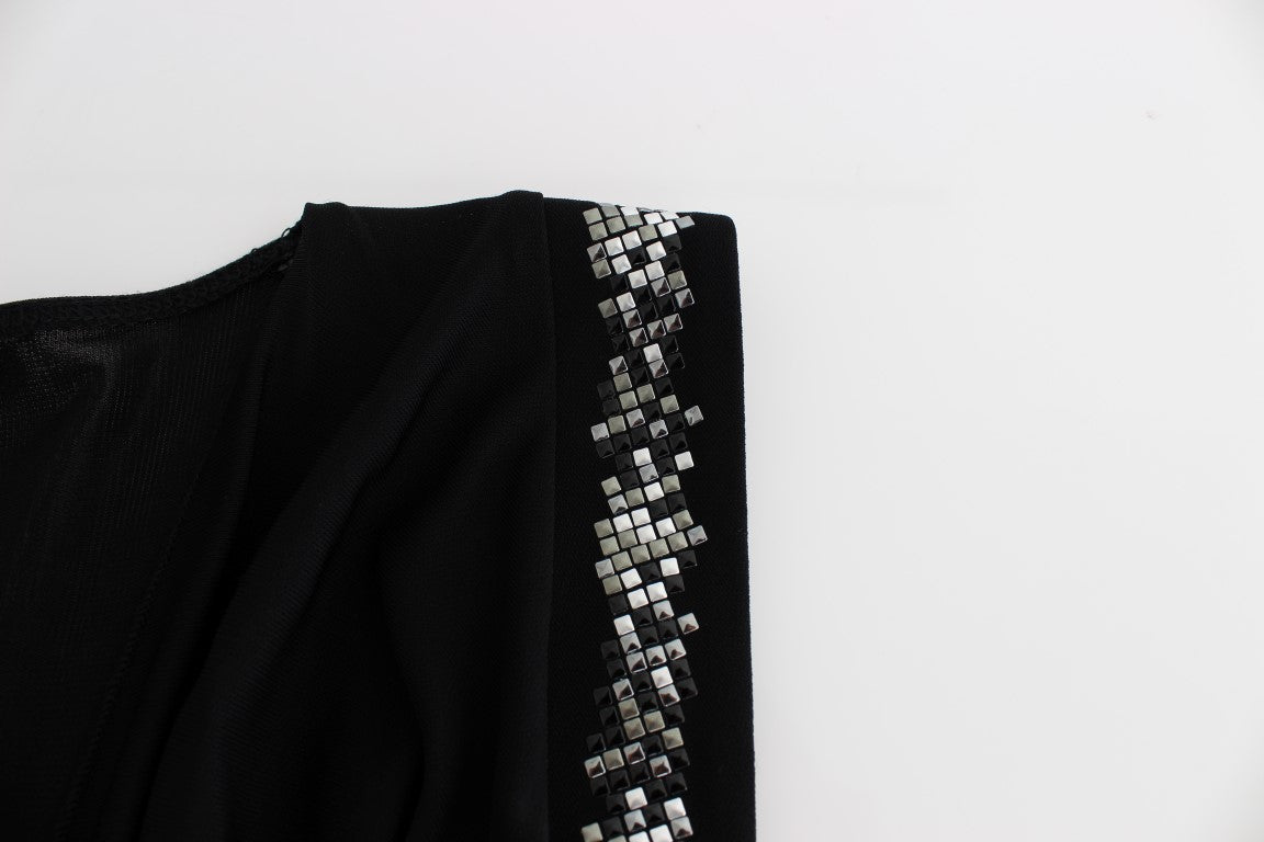 Roccobarocco Black Embellished Jersey Mini Sheath Short Dress - ClickThatClicks 