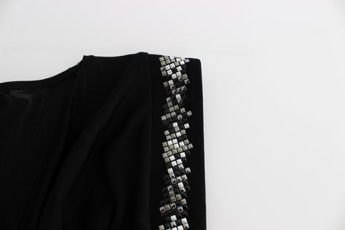 Roccobarocco Black Embellished Jersey Mini Sheath Short Dress - ClickThatClicks 