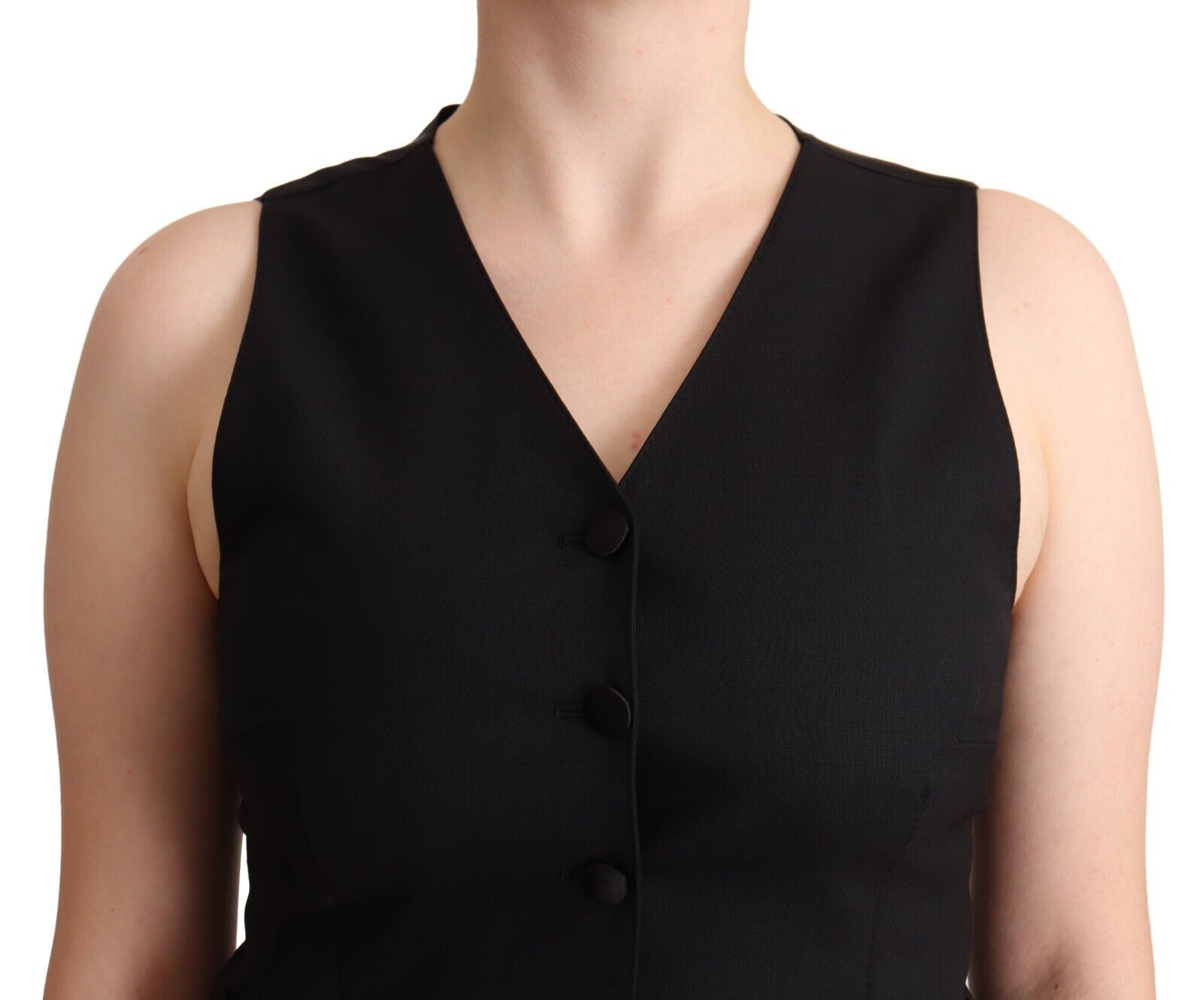 Dolce & Gabbana Black Button Down Sleeveless Viscose Vest Top - ClickThatClicks 