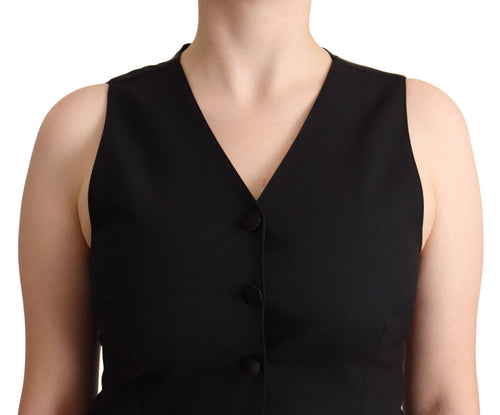Dolce & Gabbana Black Button Down Sleeveless Viscose Vest Top - ClickThatClicks 