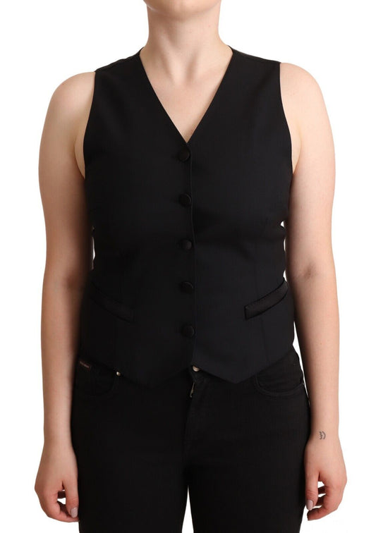 Dolce & Gabbana Black Button Down Sleeveless Viscose Vest Top - ClickThatClicks 