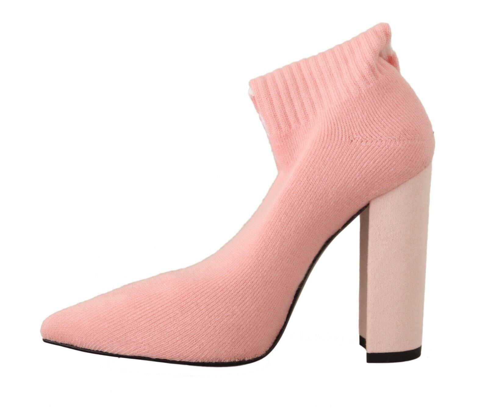 GCDS Pink Suede Logo Socks Block Heel Ankle Boots Shoes - ClickThatClicks 