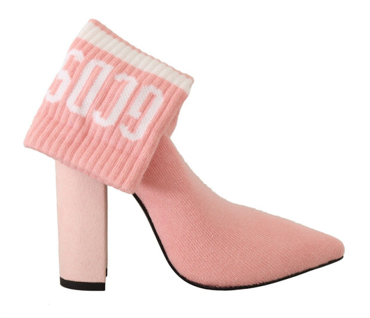 GCDS Pink Suede Logo Socks Block Heel Ankle Boots Shoes - ClickThatClicks 