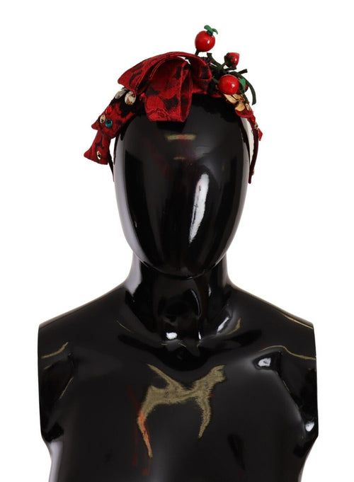 Dolce & Gabbana Red Tiara Berry Fruit Crystal Bow Hair Diadem Headband - ClickThatClicks 