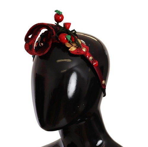 Dolce & Gabbana Red Tiara Berry Fruit Crystal Bow Hair Diadem Headband - ClickThatClicks 
