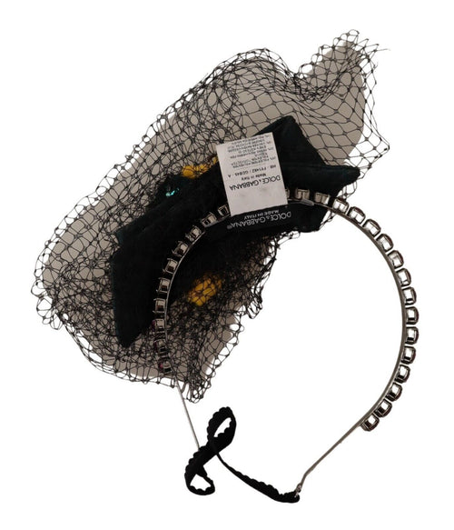 Dolce & Gabbana Silver Tiara Crystals Fruits Black Mesh Diadem Headband - ClickThatClicks 
