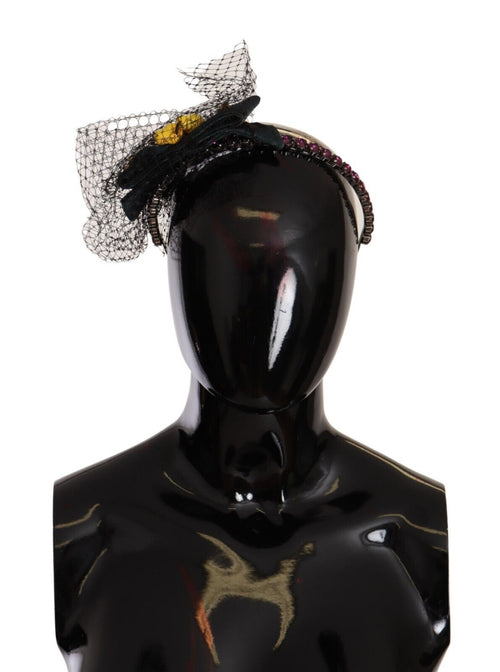 Dolce & Gabbana Silver Tiara Crystals Fruits Black Mesh Diadem Headband - ClickThatClicks 