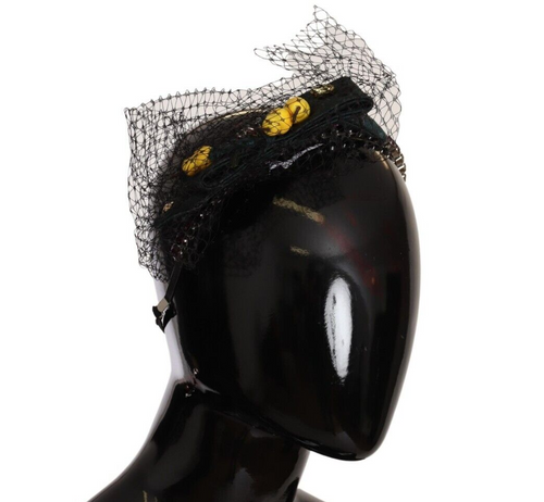 Dolce & Gabbana Silver Tiara Crystals Fruits Black Mesh Diadem Headband - ClickThatClicks 
