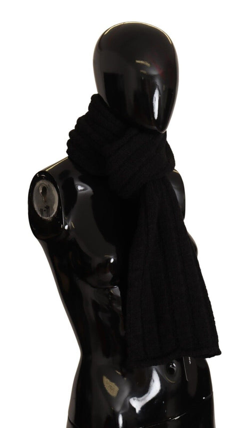 Dolce & Gabbana Black Virgin Wool Knitted Unisex Warmer Shawl Scarf - ClickThatClicks 