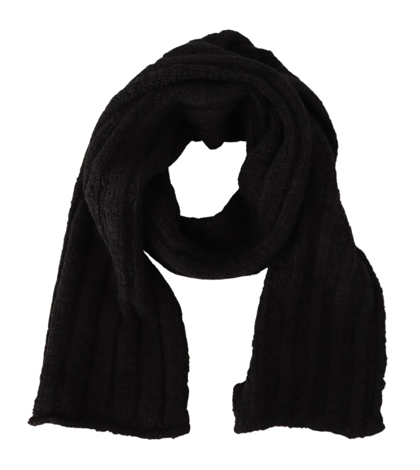 Dolce & Gabbana Black Virgin Wool Knitted Unisex Warmer Shawl Scarf - ClickThatClicks 