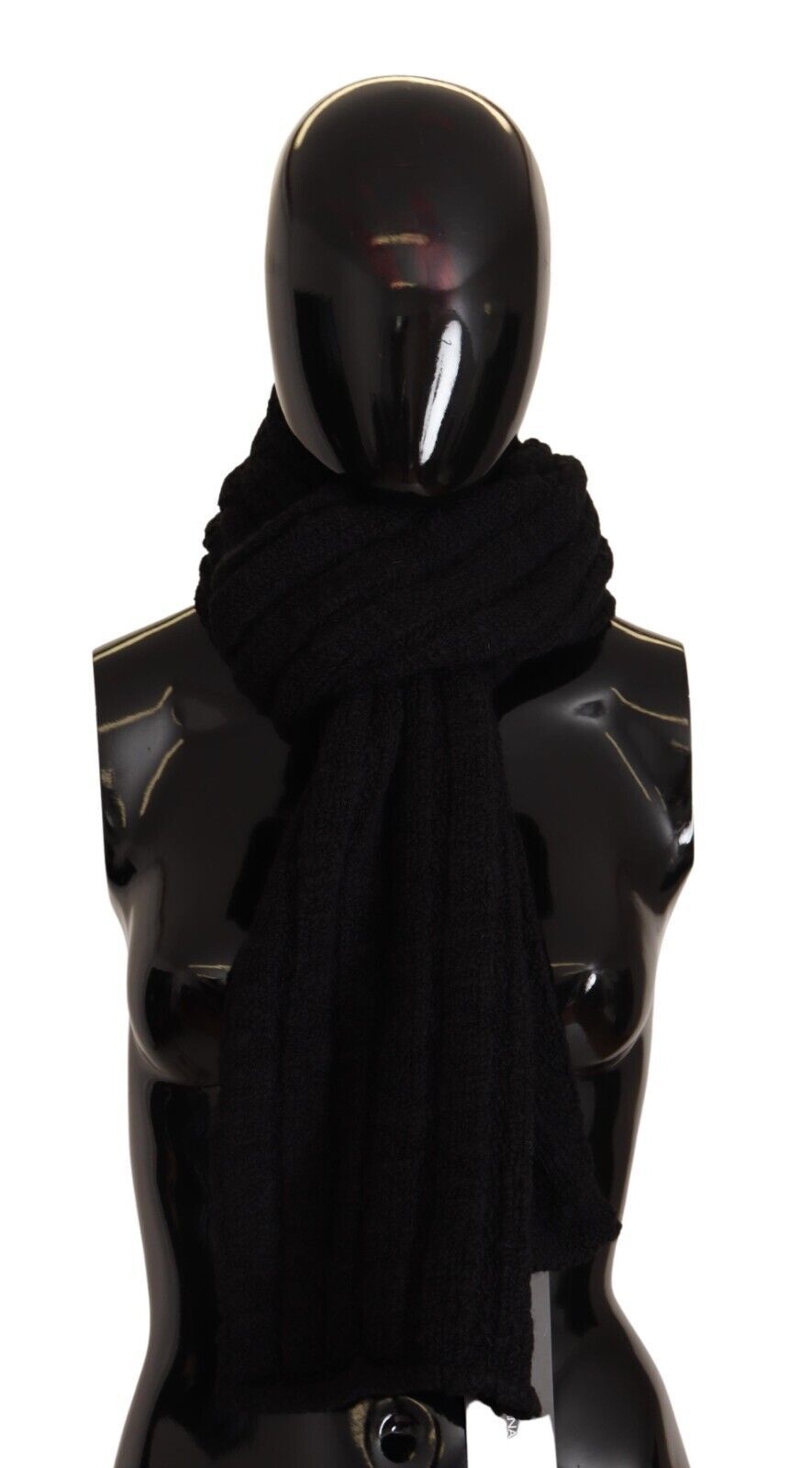 Dolce & Gabbana Black Virgin Wool Knitted Unisex Warmer Shawl Scarf - ClickThatClicks 