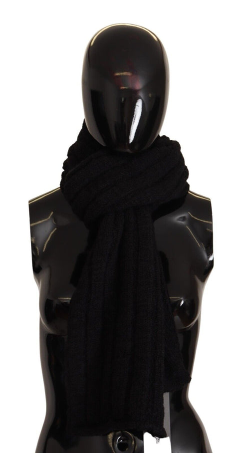 Dolce & Gabbana Black Virgin Wool Knitted Unisex Warmer Shawl Scarf - ClickThatClicks 