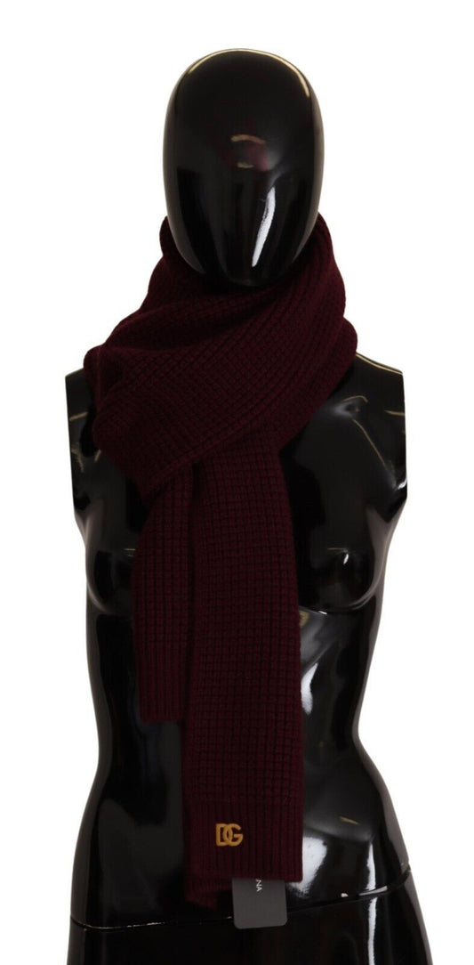 Dolce & Gabbana Dark Red Cashmere Logo Wrap Shawl Knitted Scarf - ClickThatClicks 