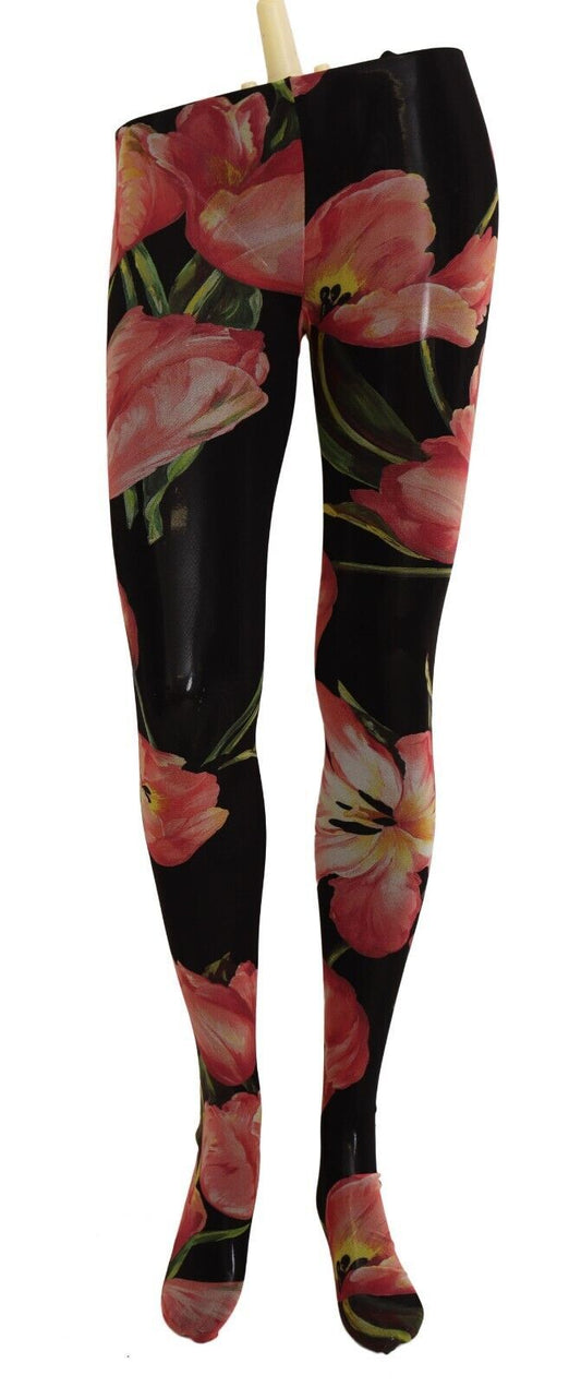 Dolce & Gabbana Black Floral Print Nylon Tights Stockings - ClickThatClicks 