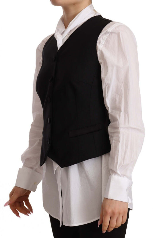 Dolce & Gabbana Black Button Down Sleeveless Vest Viscose Top - ClickThatClicks 