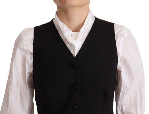 Dolce & Gabbana Black Button Down Sleeveless Vest Viscose Top - ClickThatClicks 