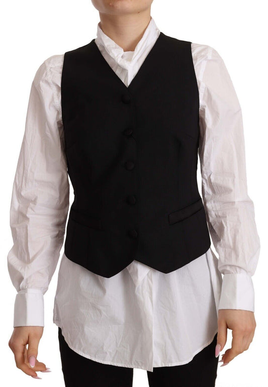 Dolce & Gabbana Black Button Down Sleeveless Vest Viscose Top - ClickThatClicks 