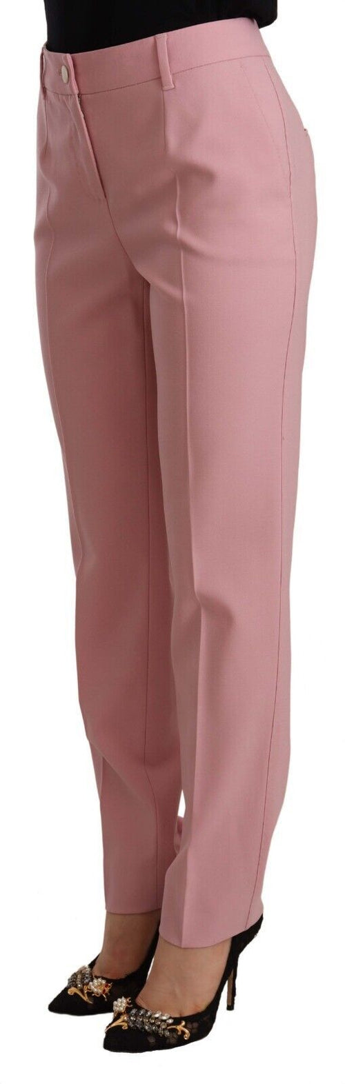 Dolce & Gabbana Pink Wool Stretch High Waist Trouser Pants - ClickThatClicks 