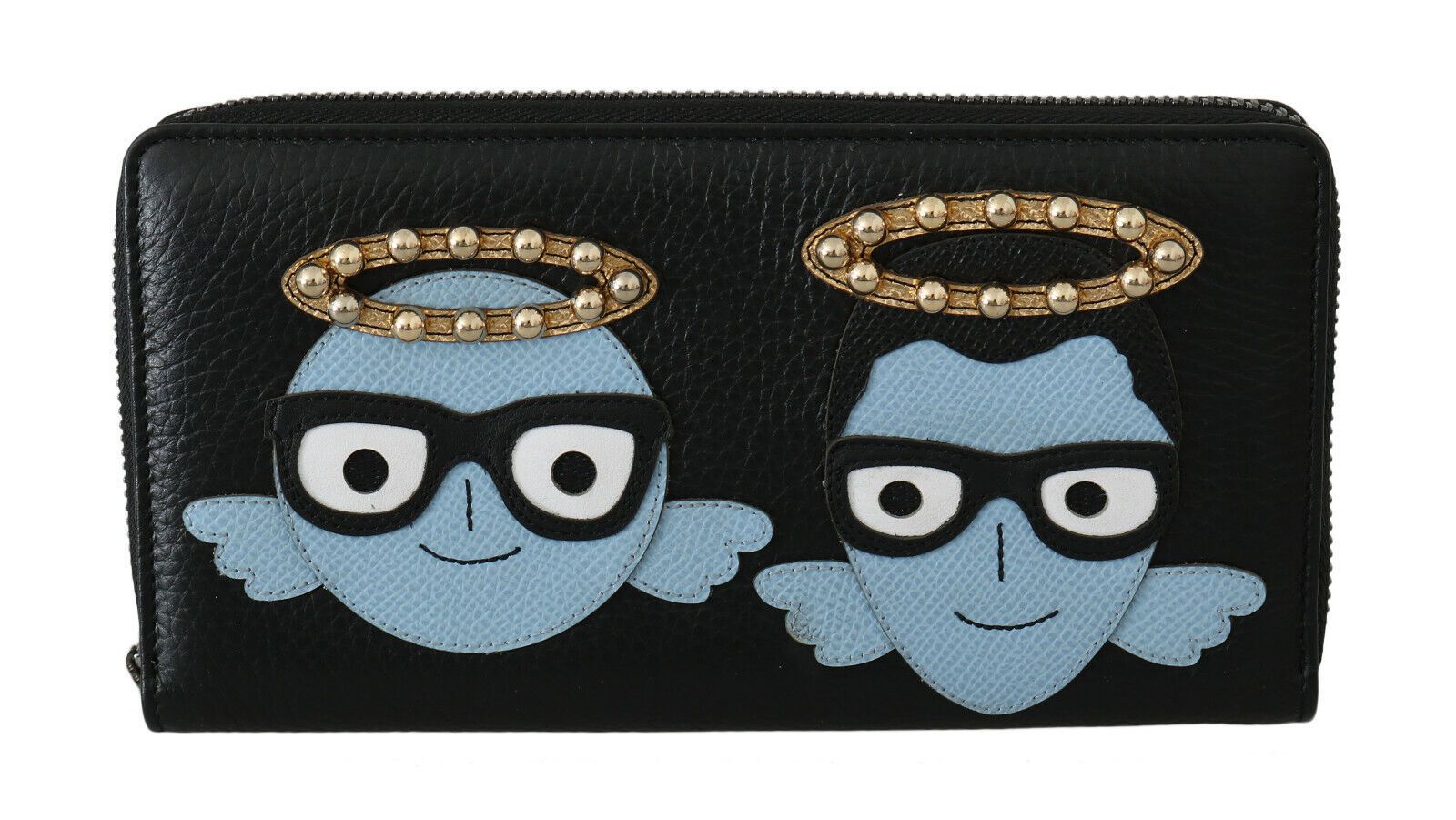 Dolce & Gabbana Black Blue Leather #DGFAMILY Zipper Continental Wallet - ClickThatClicks 