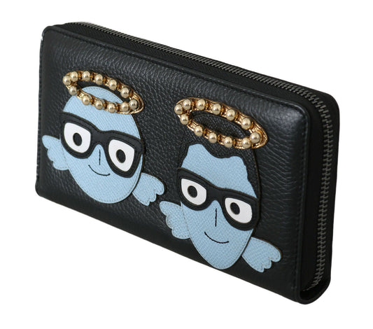 Dolce & Gabbana Black Blue Leather #DGFAMILY Zipper Continental Wallet - ClickThatClicks 