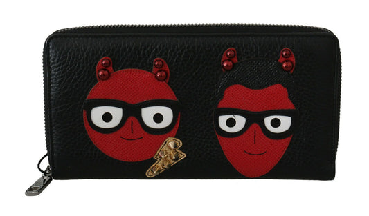 Dolce & Gabbana Black Red Leather #DGFAMILY Zipper Continental Wallet - ClickThatClicks 