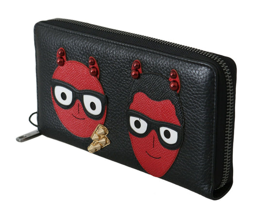 Dolce & Gabbana Black Red Leather #DGFAMILY Zipper Continental Wallet - ClickThatClicks 