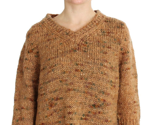 PINK MEMORIES Brown Wool Blend Knitted Oversize Sweater - ClickThatClicks 
