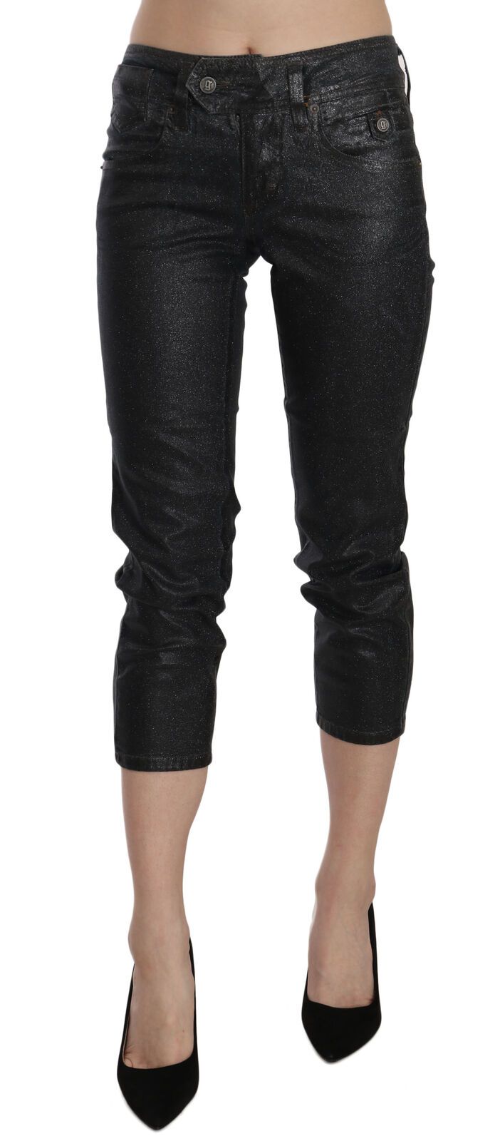 John Galliano Black Washed Mid Waist Slim Leg Cropped Denim Pants - ClickThatClicks 