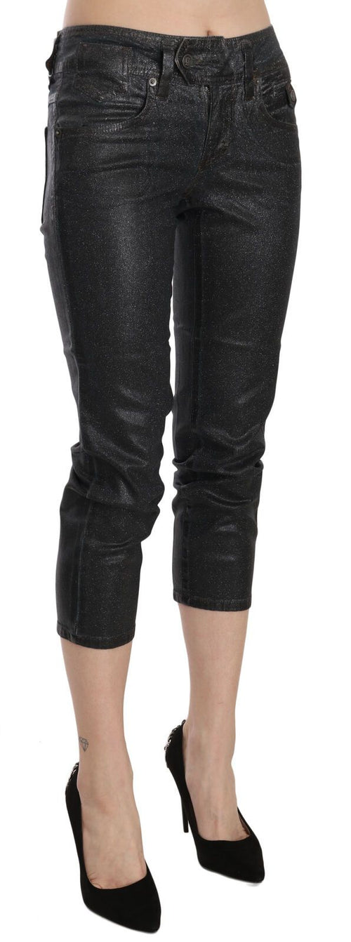 John Galliano Black Washed Mid Waist Slim Leg Cropped Denim Pants - ClickThatClicks 