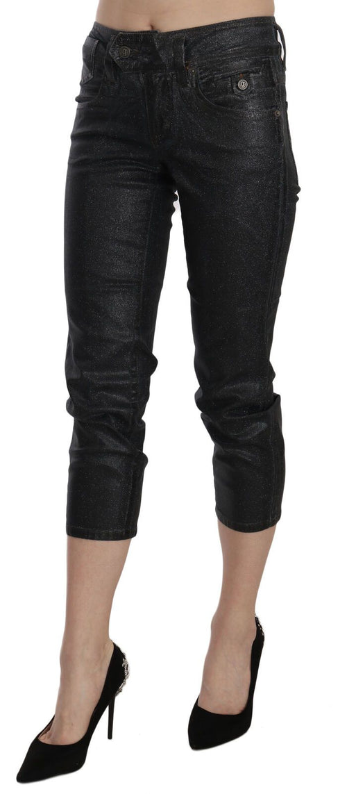 John Galliano Black Washed Mid Waist Slim Leg Cropped Denim Pants - ClickThatClicks 