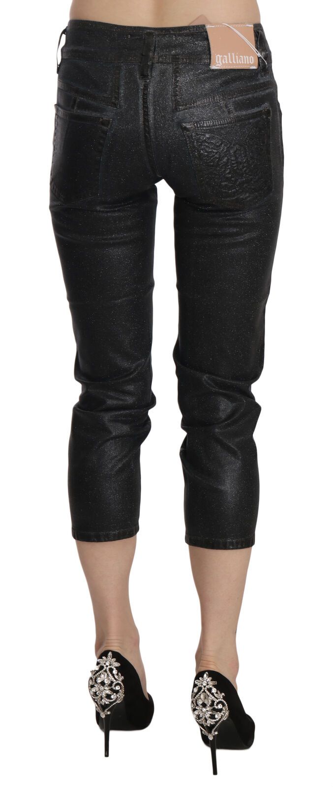 John Galliano Black Washed Mid Waist Slim Leg Cropped Denim Pants - ClickThatClicks 